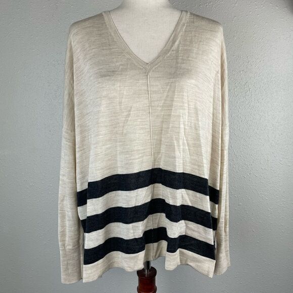 Loft Oversized Wool Blend V-Neck Sweater Size L EUC - Picture 1 of 6
